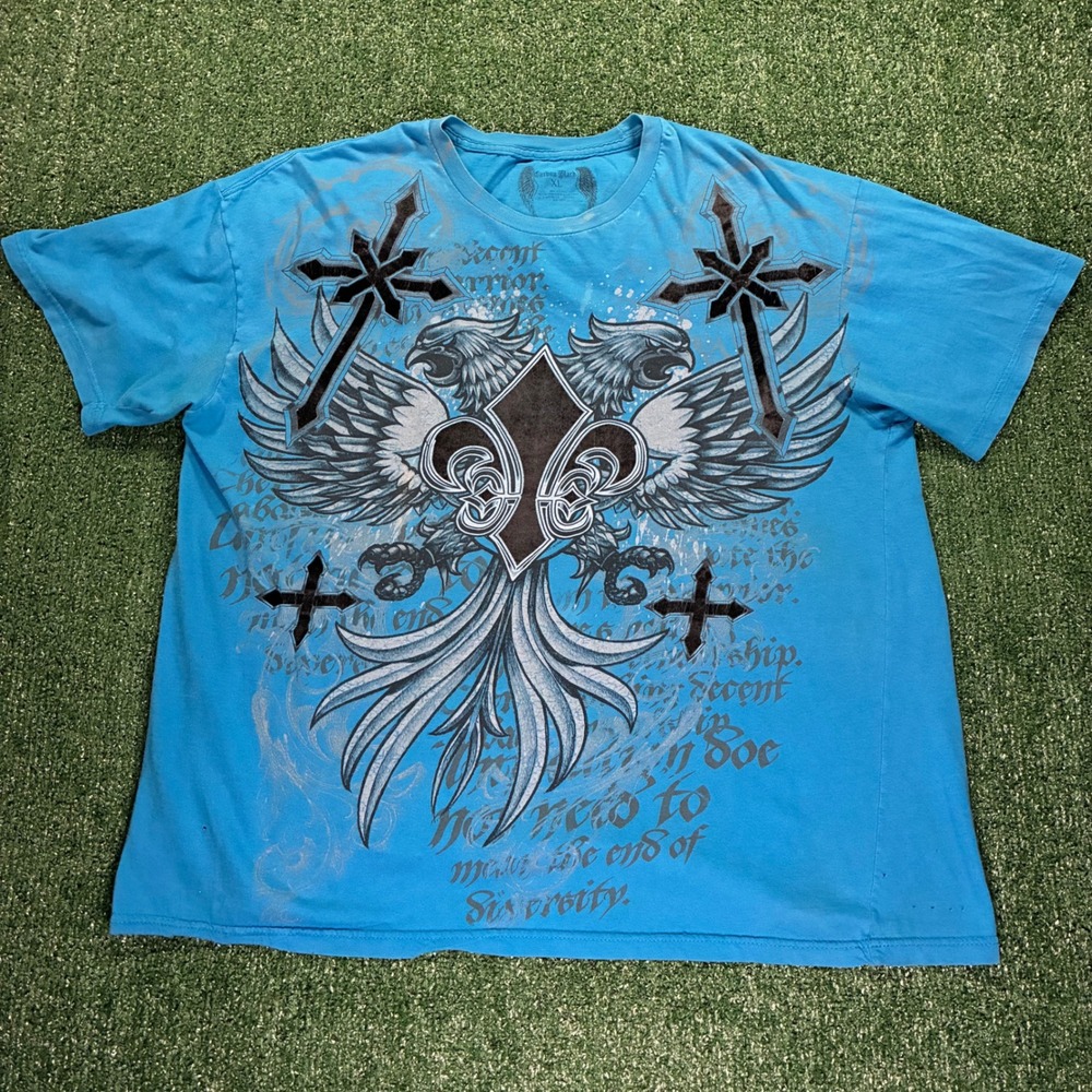 Y2K Carbon Cross Wings Grunge Graphic T-shirt